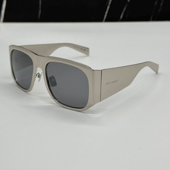 NEW SL636 002 SAINT LAURENT SUNGLASSES UNISEX SILVER GREY METAL EYEWEAR - Picture 6 of 13